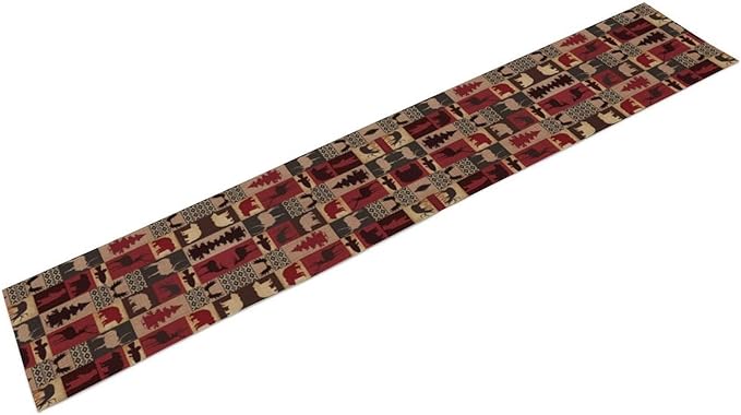Retro Rustic Bear Table Runner, Wild Bear Cabin Pine Farmhouse Table Runner - Image 2