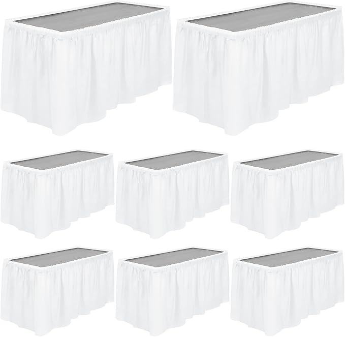 TURSTIN 8 Pieces White Plastic Table Skirts 14 Feet x 29 Inch by TURSTIN