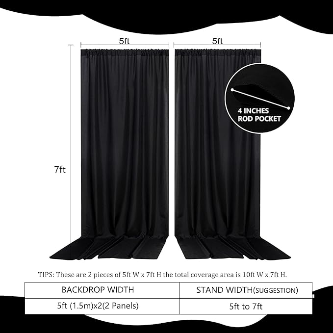 2 Panels Black Backdrop Curtain, 10 x 7 Feet Background Curtains - Image 2