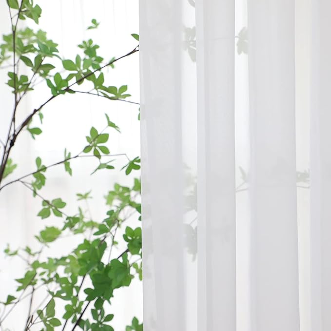 Window White Sheer Curtains 51.8x83.8 Inches Long 2 Panels Sheer Curtain Basic - Image 3