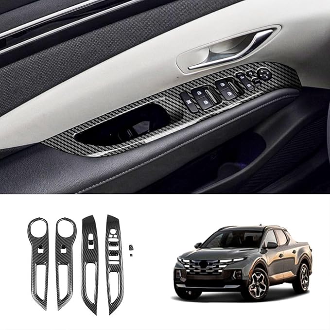 4pcs Carbon Fiber Style Front Rear Doors Window Glass Lift Switch Panel Cover - Image 2