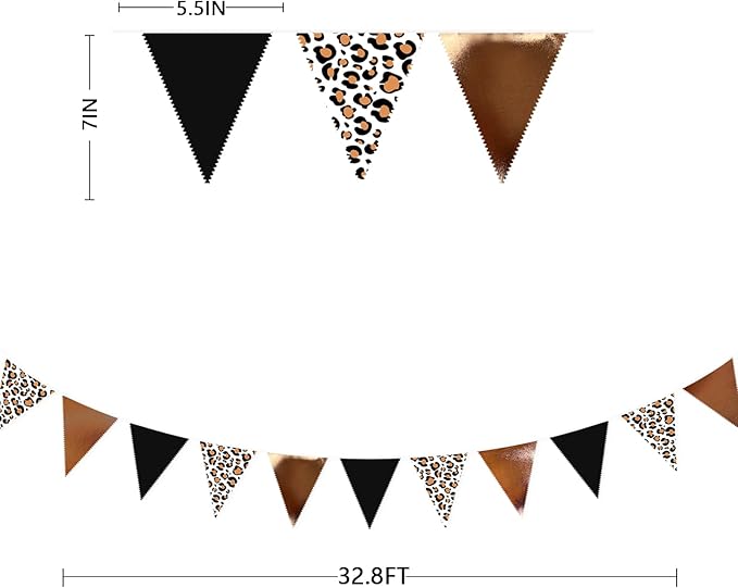 32Ft Cheetah Party Decorations Metallic Brown Black Leopard Triangle Banner - Image 3