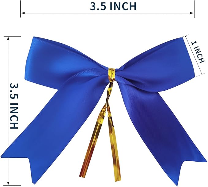 50pcs 3-1/2 Inch Blue Satin Ribbon Bows - Image 3