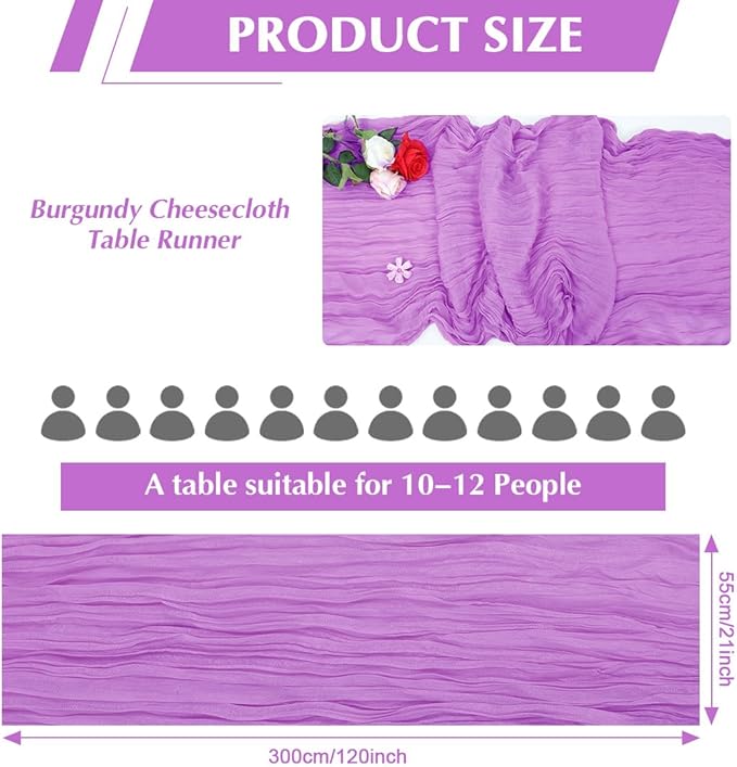 10 Pack Light Purple Cheesecloth Table Runner -21*120Inch Long Boho Wedding - Image 2