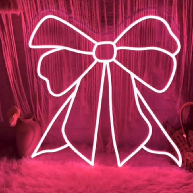 Pink Bow LED Neon Sign, Custom Bedroom Girl's Room Neon Light Sign Home Wall - Image 5