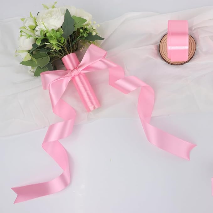 Pink Solid Satin Ribbon 1-1/2 Inch 50 Yards Solid Polyester Fabric Ribbon - Image 6