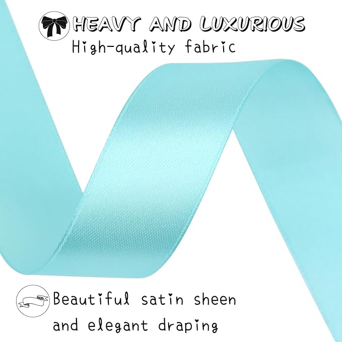 Lake Blue Solid Satin Ribbon 1 Inch 50 Yards Solid Polyester Fabric Ribbon - Image 3