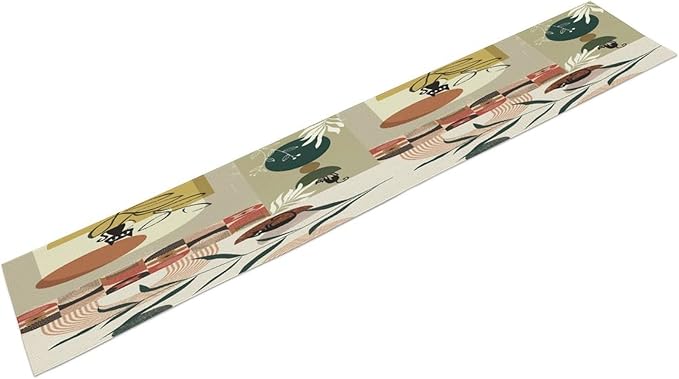 Mid Century Table Runner, Abstract Boho Plant Leaf Botanical Cat Modern - Image 8