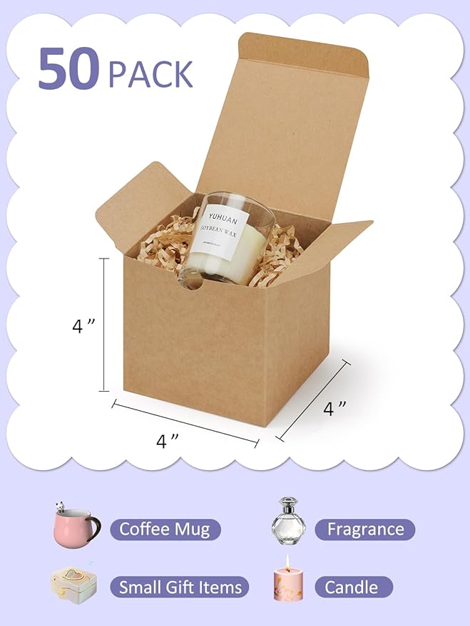 Eupako Gift Boxes 4x4x4 50 Pack Brown Kraft Paper Box - Image 2