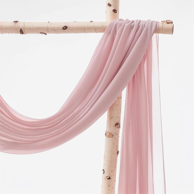 Wedding Arch Draping Fabric 2 Panels 18Ft Dusty Rose Chiffon Fabric Drapery - Image 3