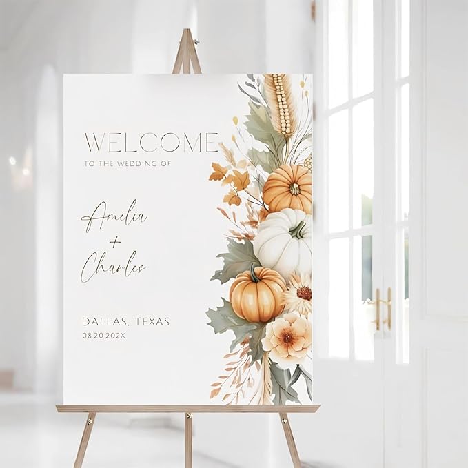 Wedding Welcome Signs Fall Flowers, Boho Pumpkin Welcome To The Wedding Of by Custom