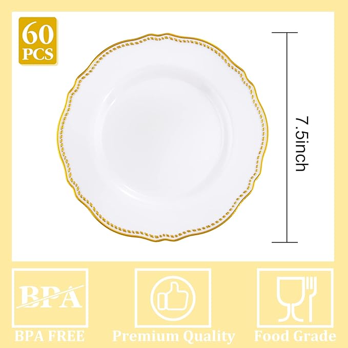 Hioasis 60pcs Gold Plastic Plates - Image 6