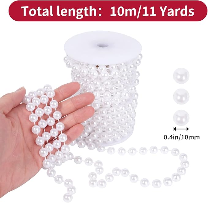 Faux Pearl Beads Garland - 10mm Christmas Tree Beads - Image 2