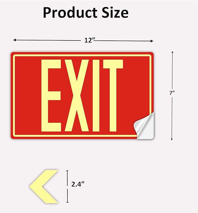 2Pack Photoluminescent Exit Sign Sticker, Glow In The Dark EXIT Signs, Includes - Image 2
