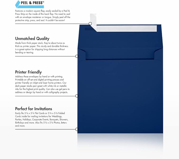 LUXPaper Square Invitation Envelopes | Peel & Press | 6" x 6" | Navy Blue | - Image 9