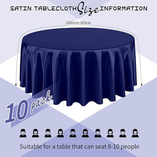 10 Packs Satin Tablecloth 120 Inch Navy Blue Round Table Cloth Silk Tablecloth - Image 2