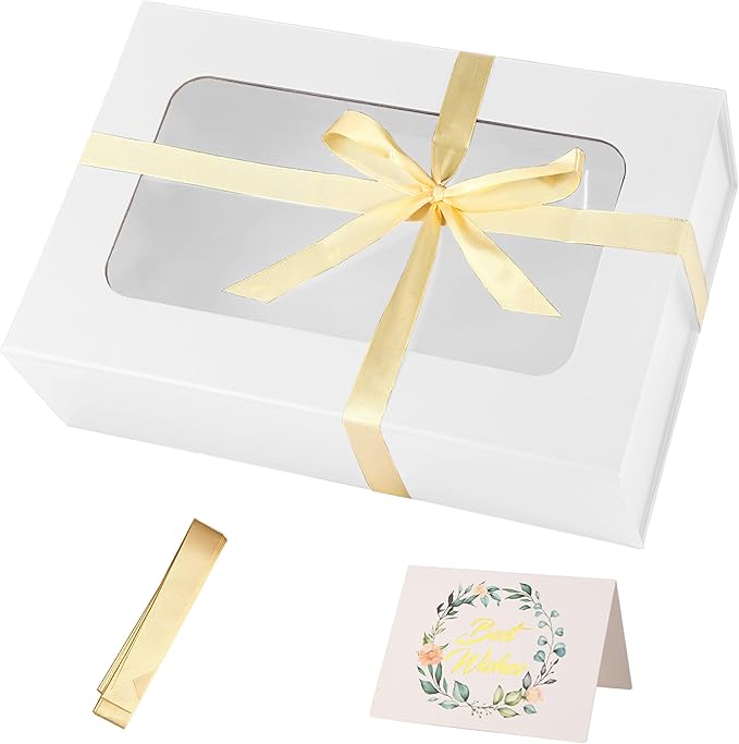 White Large Gift Box with Window, 13.5"x9"x4.3" Bridesmaid Box by TIACABO
