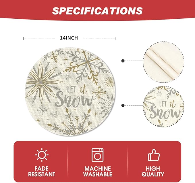 Artoid Mode Beige Snowflake Let It Snow Winter Placemats Set of 6, 14 Inch - Image 6