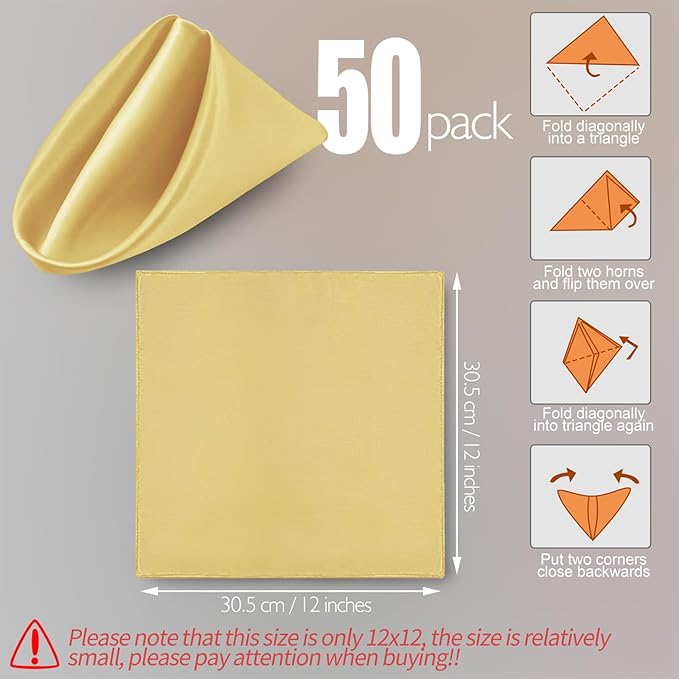 Manyshofu 50 Pieces Yellow Gold Satin Napkins - Image 2