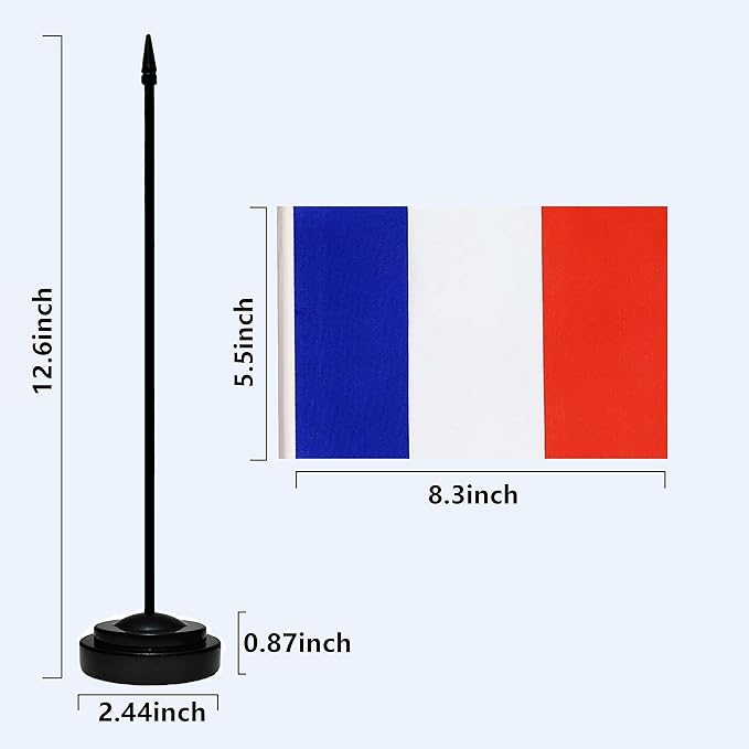 France French Deluxe Desk Flag Set, Small Mini Miniature France French Table - Image 3