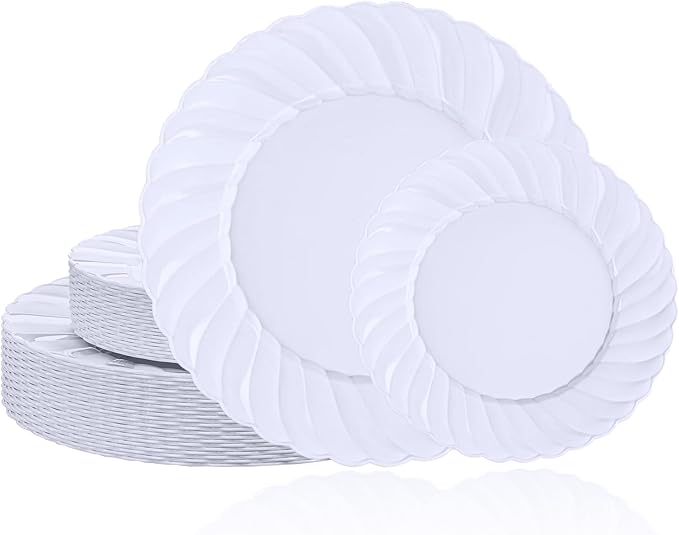 U-QE 60 Pcs White Plastic Plates by U-QE