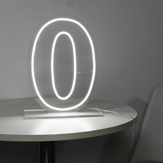 Number 0 Neon Sign Light, 16.54" Cool White USB Battery Powered Led Neon Sign by LIYUNEON