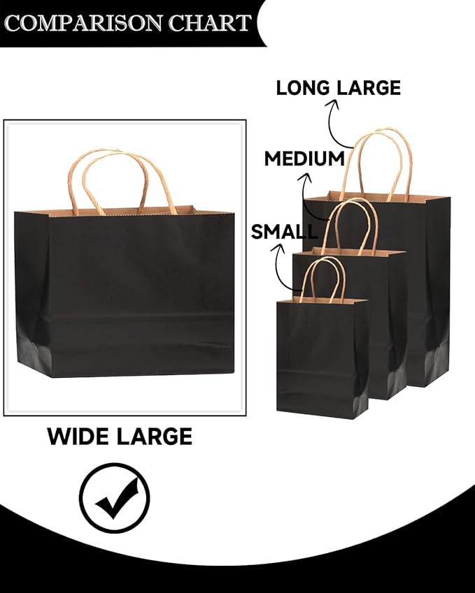 qiqee 50-Packs Black Paper Gift Bags - Image 4