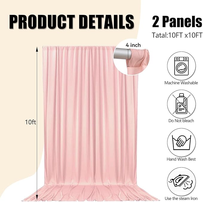 10ft x 10ft Ligt Pink Backdrop Curtains - Image 2