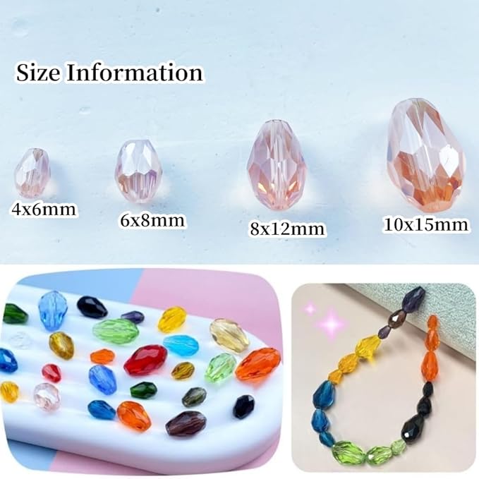 130pcs 6x8mm Teardrop Crystal Glass Beads Vertical Hole Faceted Glass Teardrop - Image 2