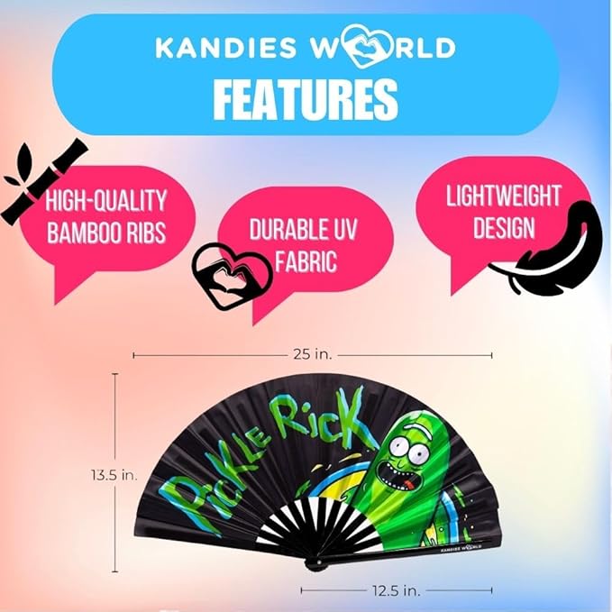 Kandies World UV Reactive Custom Festival Folding Hand Fan - Image 2