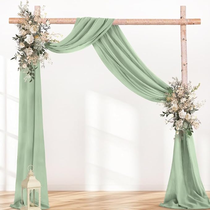 Sage Green 2 Panels Wedding Arch Draping Fabric 29" x 20Ft Sheer Drapes Outdoor - Image 3