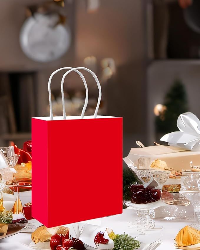 qiqee 50-Packs Gift Bag with Handles Bulk Red Paper Bags Multiple Uses - Image 5