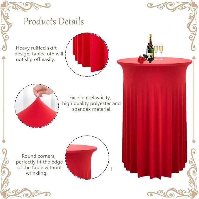 Albassa 4 Pack Cocktail Table Covers 32"x 43" Spandex Stretch Round Cocktail - Image 6