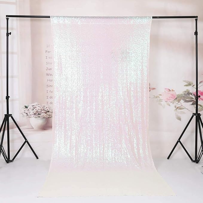 Eternal Beauty White Iridescent Sequin Backdrop, 8x8 Ft Glitter Background - Image 4