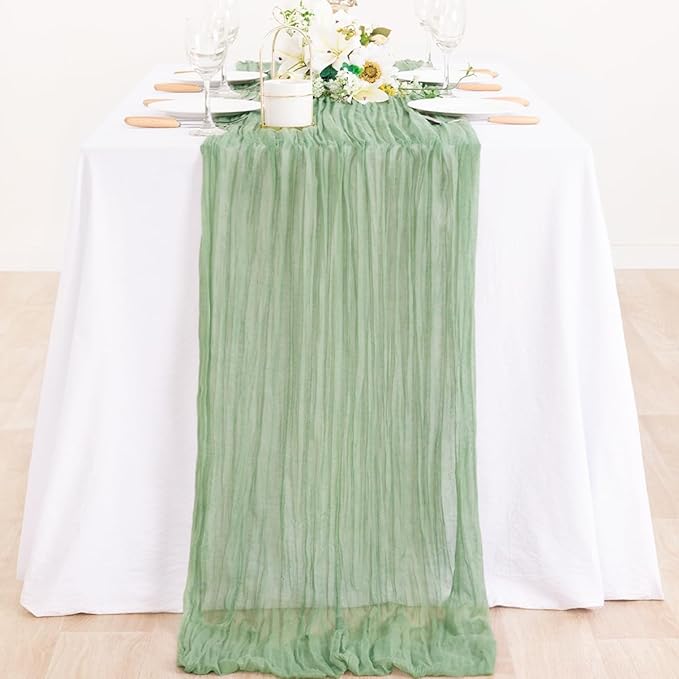 12Pcs Sage Green Cheesecloth Table Runner 120 Inch Green Cheesecloth Table - Image 5
