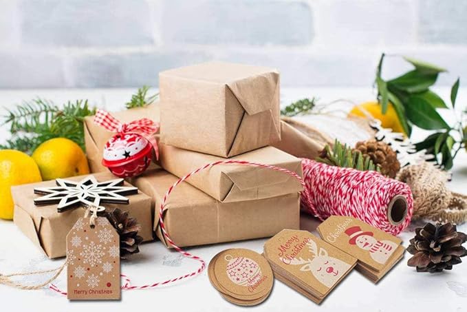 100 Pack Brown Kraft Paper Christmas Gift Tags， Xmas Brown Kraft Gift Tags - Image 6