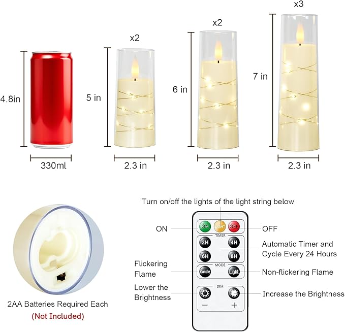 Raycare Flameless Candle with Remote Timer, 7 Flickering Acrylic Battery - Image 6