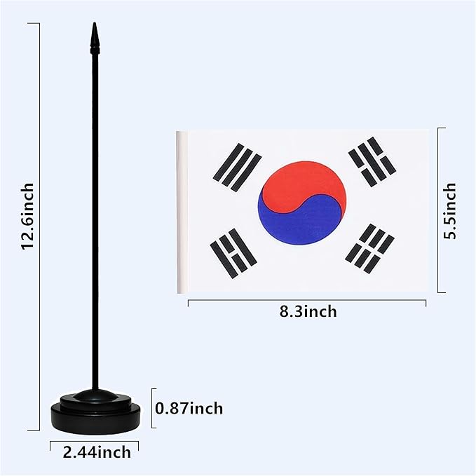 South Korea Korean Deluxe Desk Flag Set Small Mini Miniature South Korea Korean - Image 3