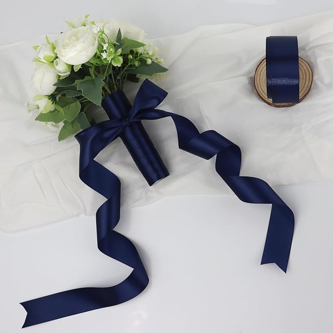 Deep Blue Solid Satin Ribbon 1-1/2 Inch 50 Yards Solid Polyester Fabric Ribbon - Image 6