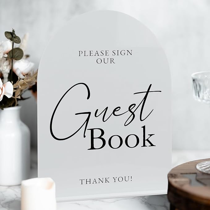 White Arch Acrylic Wedding Sign- 8"x10" Guest Book Sign and Base, 1/8" Thick | - Image 4
