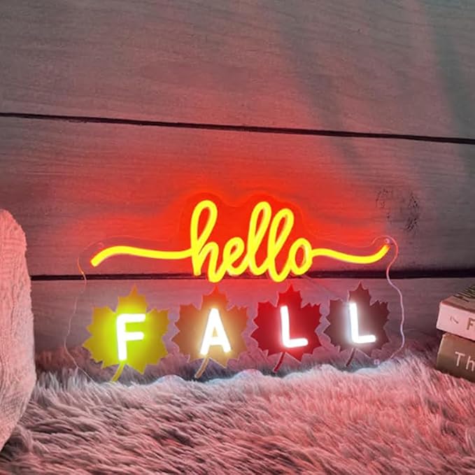 Hello Fall Leaves LED Neon Sign, Fall Home Bedroom Decor Neon Light UV Printing - Image 2
