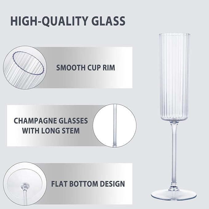Ciaell 24 Pack Plastic Champagne Flutes - 6oz Ribbed Disposable Champagne - Image 3