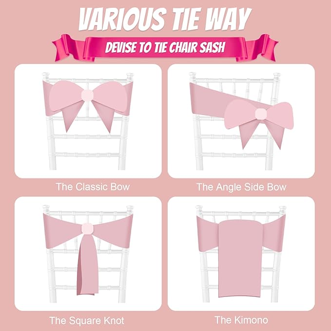 10 PCS Blush Pink Satin Chair Sashes Bows Universal Chair Ribbon Ties Back Sash - Image 4