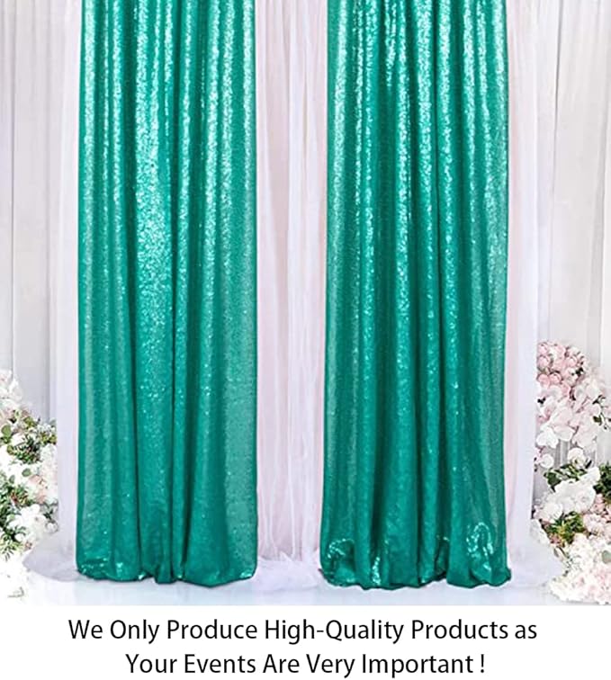 ShinyBeauty Sparkle Backdrop Curtain Teal 2 Panels Set Sequin Photo Backdrop - Image 2