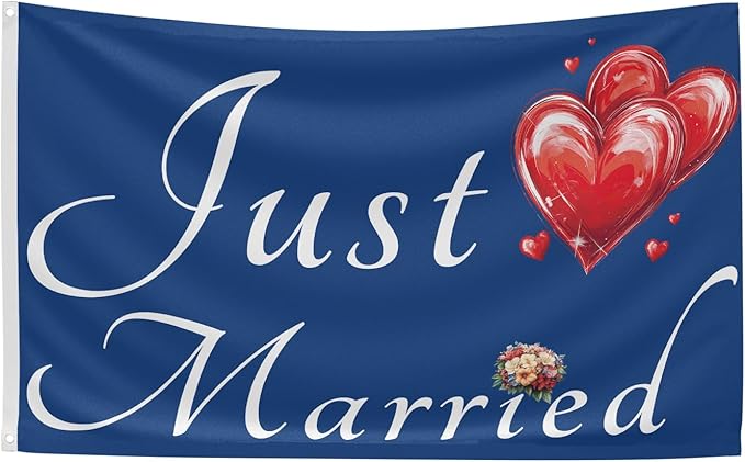 Just Married Flag Banner Outdoor Indoor Decoration Flag 3x5 FT Double Stitched by Kisstarry