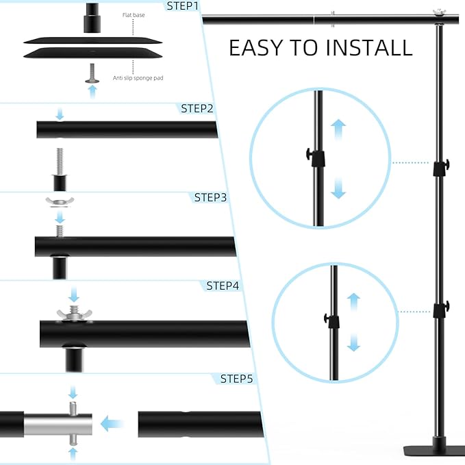 Pipe and Drape Backdrop Stand Kit, 6.5ft x 10ft Adjustable Photo Background - Image 2