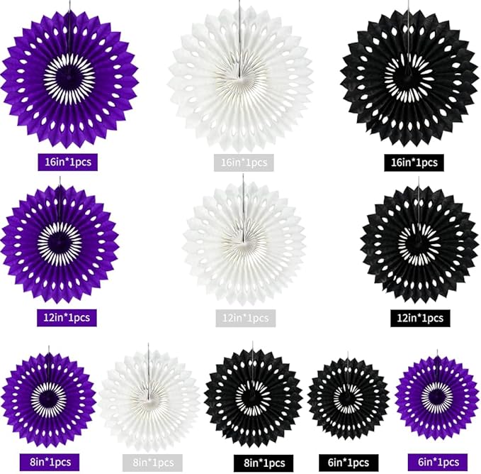BEISHIDA Black Purple White Hanging Honeycomb Round Paper Fans Decoration Set - Image 2