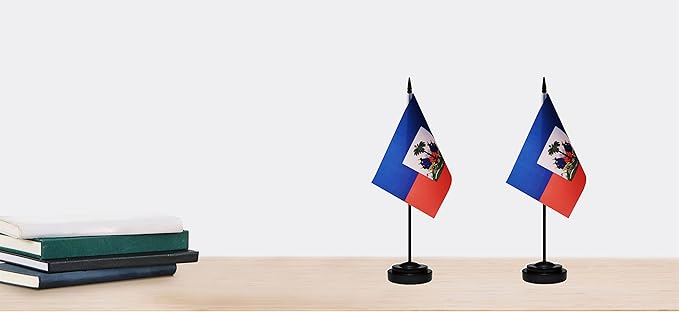 Haiti Haitian Deluxe Desk Flag Set Small Mini Miniature Haiti Haitian Table - Image 6