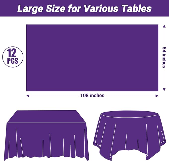 QZYL 12 PCS Purple Plastic Tablecloths, 54 in x 108 in Dinner Table Cloths - Image 2