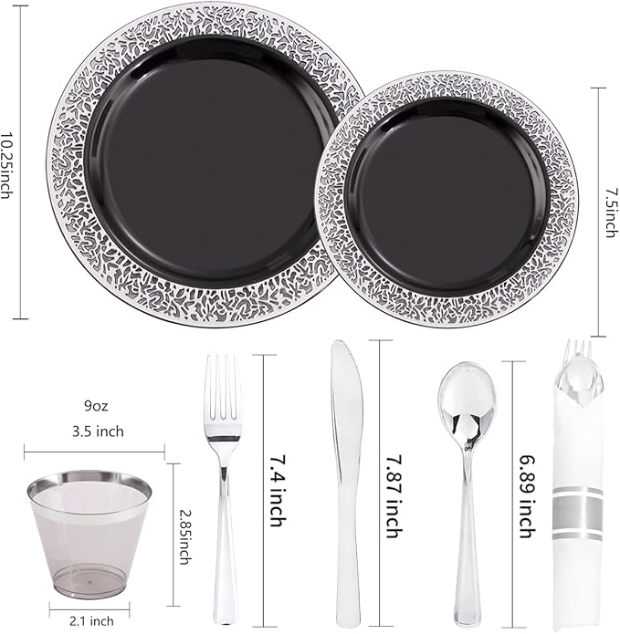 NOCCUR 210PCS Black and Silver Dinnerware Set - Image 3